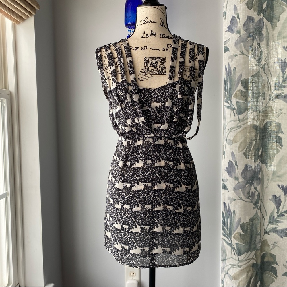 Double In Brass Abstract Print Open Back Mini Dress
